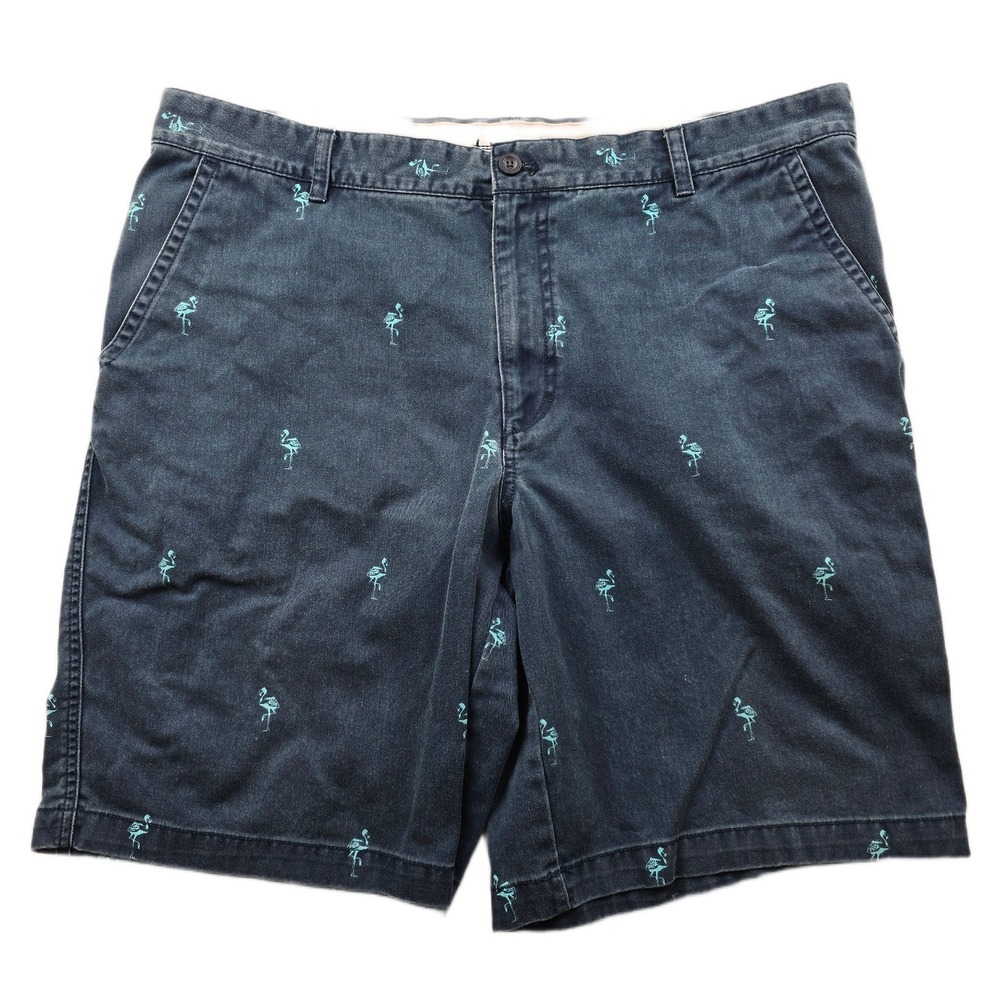 IZOD Chino Shorts Mens 42 Navy Blue Cotton Flamingo Saltwater Flat Front 10.5"